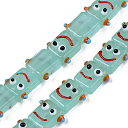 Handmade Bumpy Lampwork Beads Strands, Smiling Face, Turquoise, 15~16x18~19x8~10mm, Hole: 1.6mm, , about 30pcs/strand, 18.50 inch(47cm)(LAMP-N021-035E)