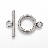 304 Stainless Steel Toggle Clasps, for DIY Jewelry Making, Textured, Ring, Stainless Steel Color, Bar: 7x20x2mm, Hole: 3mm, Ring: 19x14x2mm, Hole: 3mm(STAS-P248-03P)