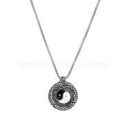 Stainless Steel Enamel Pendant Necklaces for Men, Antique Silver, Yin-yang, 23.62 inch(60cm), Pendant: 42.2x34.7mm(BV6078-3)