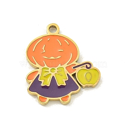 Halloween Theme Ion Plating(IP) 304 Stainless Steel Enamel Charms, Golden, Pumpkin, 16x14x1.5mm, Hole: 1.5mm(STAS-M011-03C)