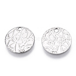 304 Stainless Steel Charms, Textured, Flat Round Charm, Stainless Steel Color, 12x0.8mm, Hole: 1.4mm(STAS-T063-196P)