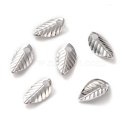 Brass Charms, Long-Lasting Plated, Leaf, 925 Sterling Silver Plated, 7x4x1mm, Hole: 1mm(X-KK-H739-06S)
