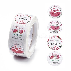 4 Patterns Paper Thank You Sticker Rolls, Round Dot Decals, for Envelope, Gift Bag, Card Sealing, Watermelon Pattern, White, 25mm, 500pcs/roll(STIC-E001-14)