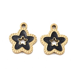 Ion Plating(IP) 316 Surgical Stainless Steel Charms, Nickel Free, with Enamel, Star Charm, Real 18K Gold Plated, Black, 15x13x2mm, Hole: 1.6mm(STAS-U014-48G-01)