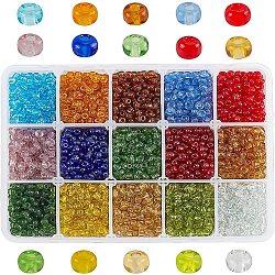 Glass Seed Beads, Transparent, Round, Mixed Color, 6/0, 4mm, Hole: 1.5mm, about 22g/color, about 3300pcs/box(SEED-PH0002-11-4mm)