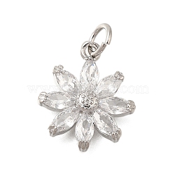 Rack Plating Brass Micro Pave Cubic Zirconia Pendants, Lead Free & Cadmium Free, Long-Lasting Plated, Snowflake, Platinum, 16x13.5x3.5mm, Hole: 3.5mm(KK-I716-01P-01)