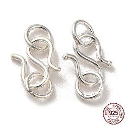 925 Sterling Silver S Shape Clasps, with Double Jump Rings, Silver, 17.5mm(STER-K177-05C-S)
