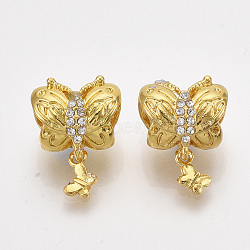 Alloy European Dangle Bead Rhinestone Settings, with Crystal Rhinestone, Large Hole Pendants, Butterfly, Golden, Fit for 0.5mm Rhinestone; 16.5mm, Hole: 5mm(MPDL-S067-69)