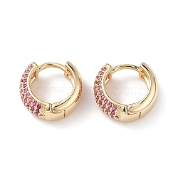 Cubic Zirconia Hoop Earrings, Real 16K Gold Plated Brass Jewelry for Women, Medium Violet Red, 14.5x6mm, Pin: 1mm(EJEW-M216-01B)
