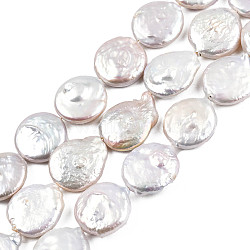 Flat Round Natural Baroque Pearl Keshi Pearl Beads Strands, Cultured Freshwater Pearl, Linen, 17~19x3~8mm, Hole: 0.8mm, about 20pcs/strand, 14.9 inch(PEAR-R015-16)