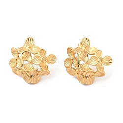 304 Stainless Steel Stud Earrings, for Women, PVD Vacuum Plating, Flower, Golden, 25.4x26.2mm(EJEW-S227-20G)