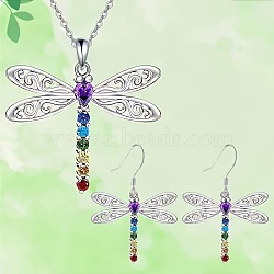 Dragonfly Alloy Rhinestone Pendant Necklaces & Dangle Earrings Sets, Platinum, 450mm(FS-WGD83DF-01)