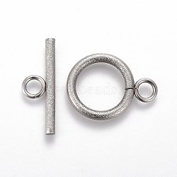 Tarnish Resistant 304 Stainless Steel Toggle Clasps, for DIY Jewelry Making, Textured, Ring, Stainless Steel Color, Bar: 7x20x2mm, Hole: 3mm, Ring: 19x14x2mm, Hole: 3mm(STAS-P248-03P)