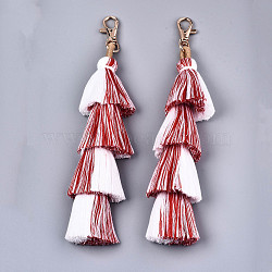 Polycotton(Polyester Cotton) Tassel Big Pendant Decorations, with Light Gold Plated Alloy Swivel Lobster Claw Clasps, Cadmium Free & Lead Free, Colorful, 210~215mm(FIND-S302-13G)