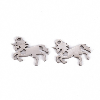 201 Stainless Steel Pendants, Laser Cut, Unicorn, Stainless Steel Color, 15x15x1mm, Hole: 1.4mm