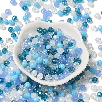 Glass Beads, Faceted, Rondelle, Light Sky Blue, 6x5mm, Hole: 1mm, about 2360pcs/500g