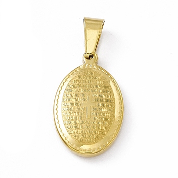 Vacuum Plating 304 Stainless Steel Pendants, Oval Charms with Cross, Religion, Golden, 21x13x3.5mm, Hole: 7x4mm