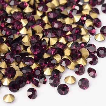 Back Plated Grade A Diamond Glass Pointed Rhinestone, Amethyst, 4.9~5mm, about 720pcs/bag