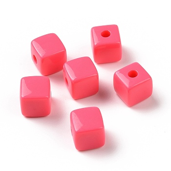 Opaque Acrylic Beads, Cube, Light Coral, 12.2x12.2x12.2mm, Hole: 3.7mm, about 288pcs/500g