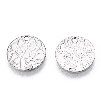 304 Stainless Steel Charms, Textured, Flat Round Charm, Stainless Steel Color, 12x0.8mm, Hole: 1.4mm