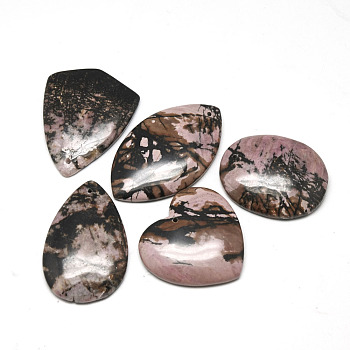Natural Rhodonite Pendants, Mixed Shapes, 39~65x32~50x5~10mm, Hole: 2mm