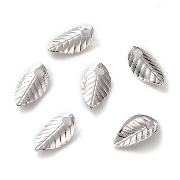 Brass Charms, Long-Lasting Plated, Leaf, 925 Sterling Silver Plated, 7x4x1mm, Hole: 1mm