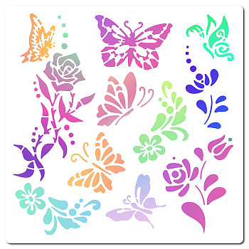 PET Plastic Hollow Out Drawing Painting Stencils Templates, Square, Butterfly Pattern, 300x300mm