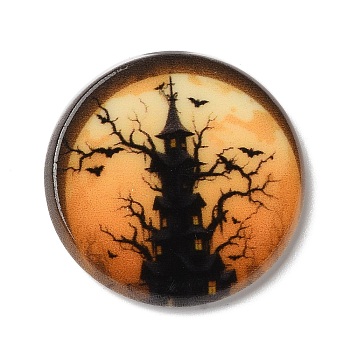 Halloween Series Acrylic Cbabochons, Black, Castle, 25x3mm