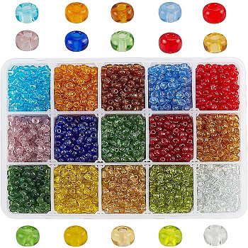 Glass Seed Beads, Transparent, Round, Mixed Color, 6/0, 4mm, Hole: 1.5mm, about 22g/color, about 3300pcs/box