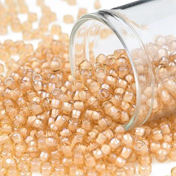 TOHO Round Seed Beads, Japanese Seed Beads, (391) Snowflake Lined Peach Luster, 8/0, 3mm, Hole: 1mm, about 222pcs/10g