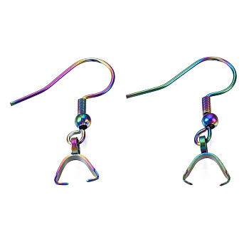 Ion Plating(IP) Rainbow Color 304 Stainless Steel Hooks, Ear Wire, with Ice Pick Pinch Bails, 27x20mm, 21 Gauge, Pin: 0.7mm