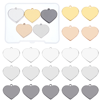 BENECREAT 30Pcs 5 Color Brass Pendants, Stamping Blank Tag, Heart, Mixed Color, 18.5x20x1mm, Hole: 1.5mm, 6pcs/color