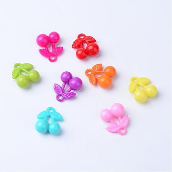 Opaque Acrylic Pendants, Cherry, Mixed Color, 25.5x20.5x11mm, Hole: 3.5mm, about 250pcs/500g