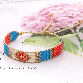 Miyuki Seed Braided Bead Bracelet, Rhombus Pattern Friendship Bracelet for Women, Colorful, 11 inch(28cm)