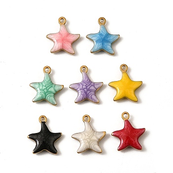 304 Stainless Steel Enamel Charms, Golden, Mixed Color, Starfish, 11.5x10x2mm, Hole: 1mm