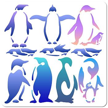 PET Plastic Hollow Out Drawing Painting Stencils Templates, Square, Penguin, 300x300mm