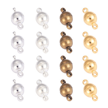 Brass Magnetic Clasps with Loops, Round, Mixed Color, 11.5x6mm, Hole: 1.6mm