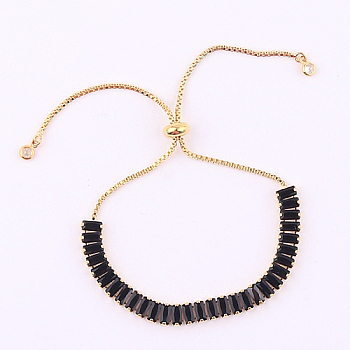 Tennis Bracelet, Golden Brass Link Chains Slider Bracelet for Women, Black, No Size
