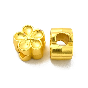 Rack Plating Alloy European Beads, Large Hole Beads, Flower, Matte Gold Color, 10.5x7mm, Hole: 4mm