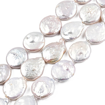 Flat Round Natural Baroque Pearl Keshi Pearl Beads Strands, Cultured Freshwater Pearl, Linen, 17~19x3~8mm, Hole: 0.8mm, about 20pcs/strand, 14.9 inch