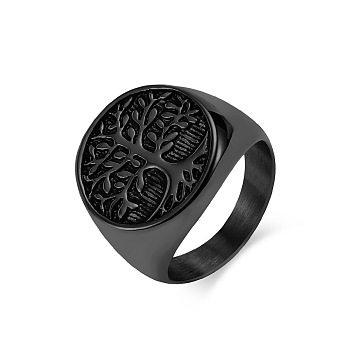 Retro Titanium Steel Tree of Life Finger Ring, Wide Band Ring, Electrophoresis Black, Inner Diameter: 20mm