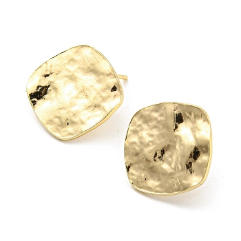 Brass Stud Earring Finding, Twist Rhombus, with Vertical Loop, Real 18K Gold Plated, 16x16mm, Hole: 2mm, Pin: 0.7mm