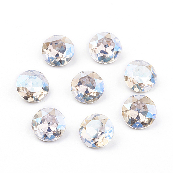 Pointed Back & Back Plated Glass Rhinestone Cabochons, Grade A, Faceted, Flat Round, Moonlight, 8x4.5mm