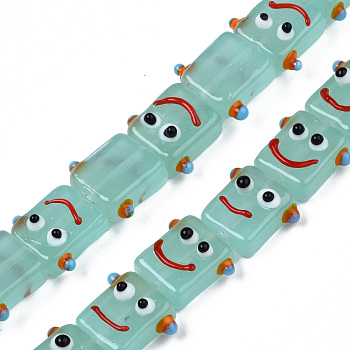 Handmade Bumpy Lampwork Beads Strands, Smiling Face, Turquoise, 15~16x18~19x8~10mm, Hole: 1.6mm, , about 30pcs/strand, 18.50 inch(47cm)