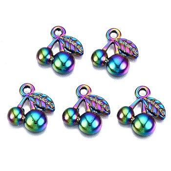 Alloy Charms, Cadmium Free & Nickel Free & Lead Free, Cherry, Rainbow Color, 14.5x13x3mm, Hole: 2mm