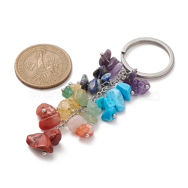 Porte-clés chakra en perles de pierres précieuses naturelles et synthétiques(KEYC-JKC00534-01)-2