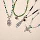 Oval with Virgin Mary & Cattle Head & Bee & Feather Pendant Necklaces Set(NJEW-SW00006)-4