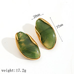 304 Stainless Steel Resin Stud Earrings, Nuggets, Green, 37x20mm(FS-WG4F6A5-02)