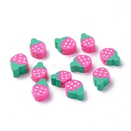 Handmade Polymer Clay Beads, Strawberry, Hot Pink, 10.5~13x7.5~10x5~5.5mm, Hole: 1.6mm(X-CLAY-R069-01G)