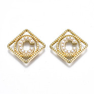Rack Plating Alloy CAbochons, with ABS Plastic Imitation Pearl Beads, Cadmium Free & Lead Free, Rhombus with Word, Light Gold, Letter.C, 19.5x19.5x2.5mm, Side Length: 14.5mm(PALLOY-S132-222C-RS)